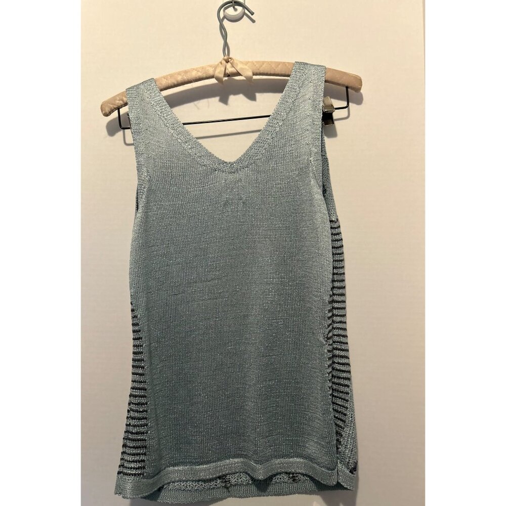 NIC+ZOE Sleeveless Sweater Tank Top PS Petite Small Green Knit Metallic Striped - Picture 2 of 9